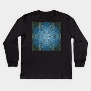 Digital Mandala Blue and Yellow Kids Long Sleeve T-Shirt